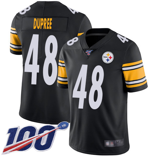 Youth Pittsburgh Steelers Football 48 Limited Black Bud Dupree Home 100th Season Vapor Untouchable Nike NFL Jersey